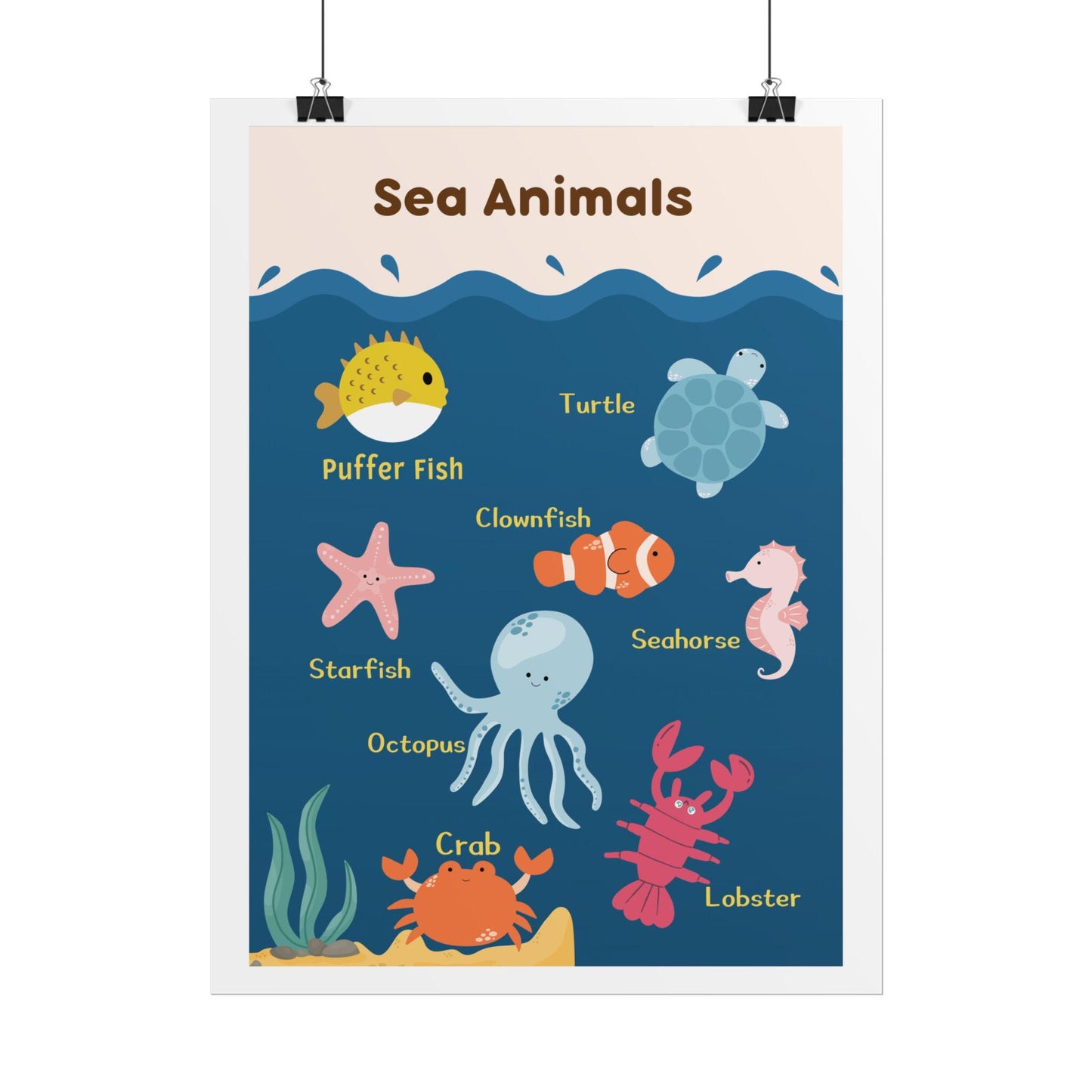 Sea Animals educational poster Rolled Posters | Nursery wall art, Ocean creatures chart | Rolled Poster Featuring Cheerful Sea Animals