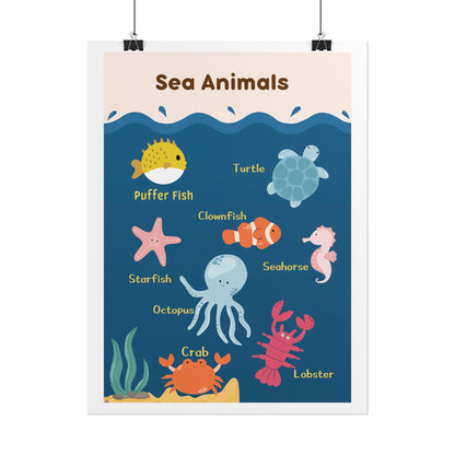 Sea Animals educational poster Rolled Posters | Nursery wall art, Ocean creatures chart | Rolled Poster Featuring Cheerful Sea Animals