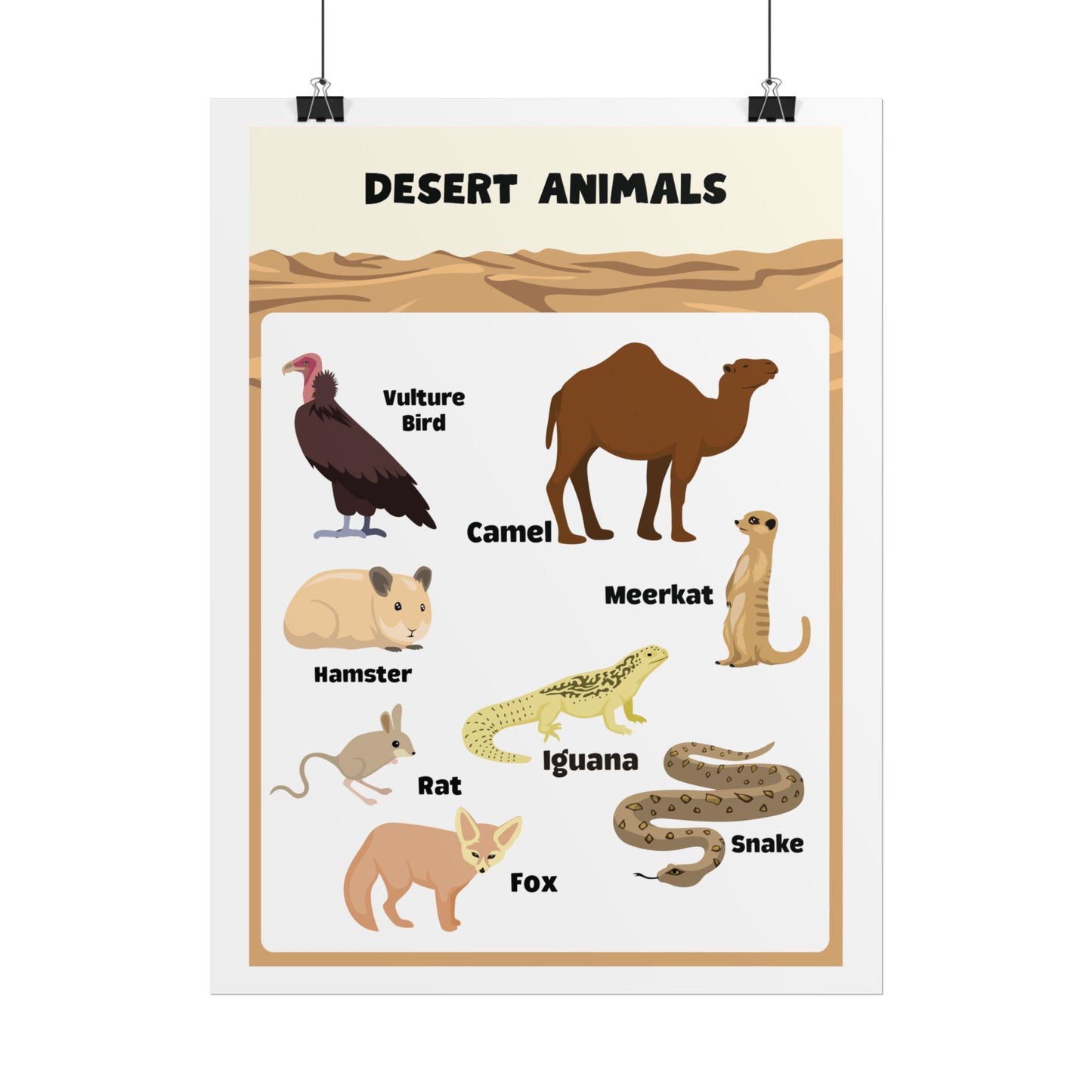 Desert Animals educational Rolled Posters | Kids nursery wall art | Rolled Posters Featuring A Warm, Educational Desert-Animals Illustration