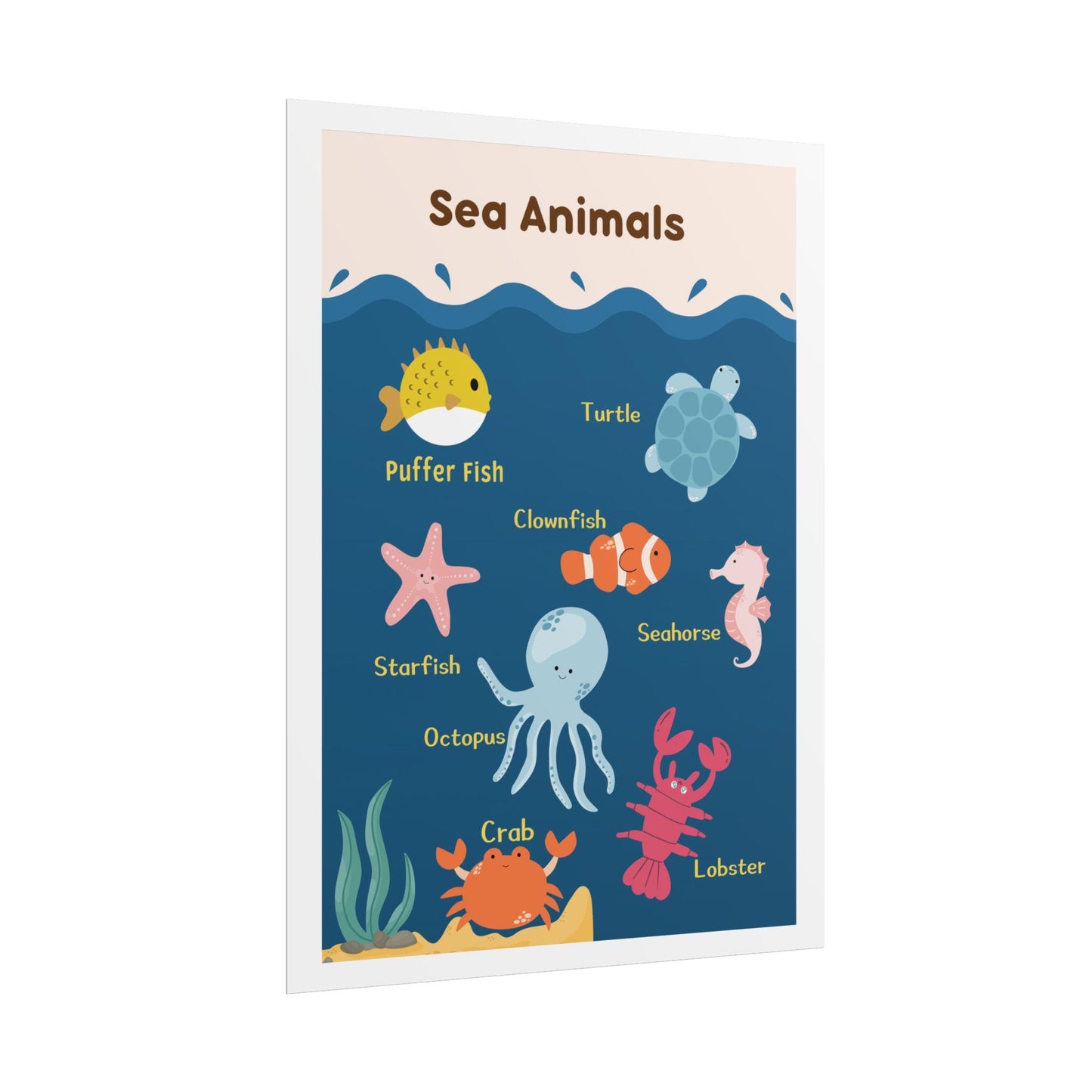 Sea Animals educational poster Rolled Posters | Nursery wall art, Ocean creatures chart | Rolled Poster Featuring Cheerful Sea Animals