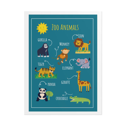 Zoo Animals Poster rolled poster | nursery wall art, kids animal print | Cheerful Illustrated Animals Poster