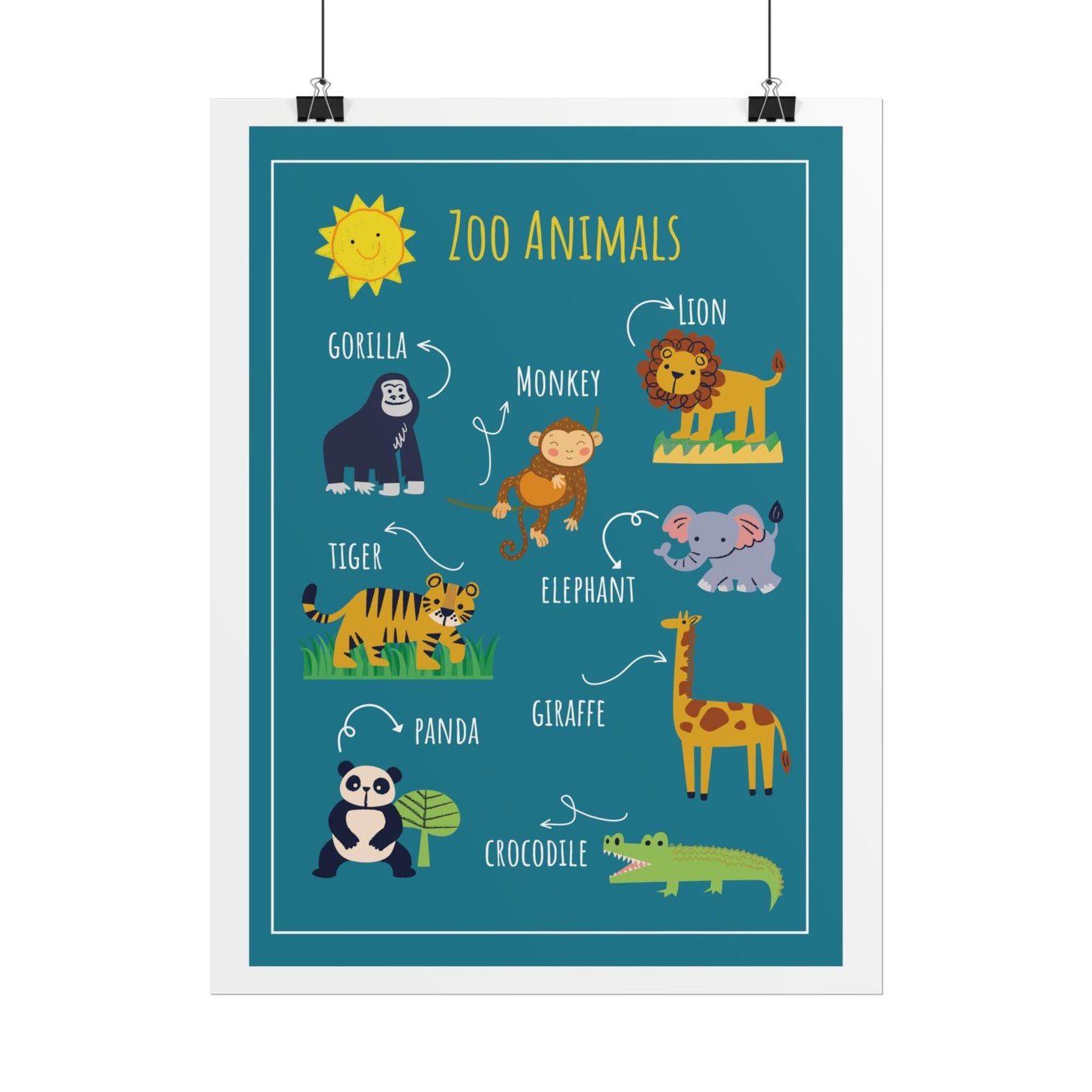 Zoo Animals Poster rolled poster | nursery wall art, kids animal print | Cheerful Illustrated Animals Poster