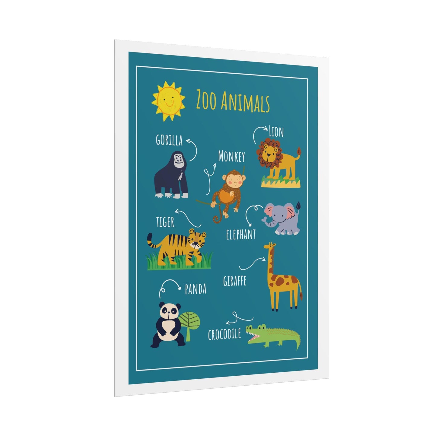 Zoo Animals Poster rolled poster | nursery wall art, kids animal print | Cheerful Illustrated Animals Poster