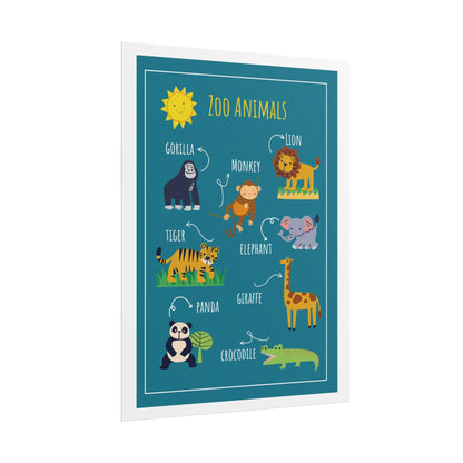 Zoo Animals Poster rolled poster | nursery wall art, kids animal print | Cheerful Illustrated Animals Poster