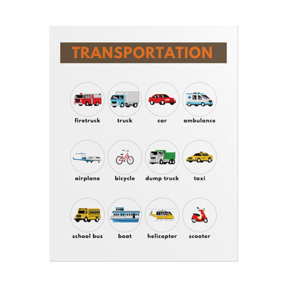 Transportation Vehicles Poster rolled poster | kids nursery classroom wall art | Transportation Poster