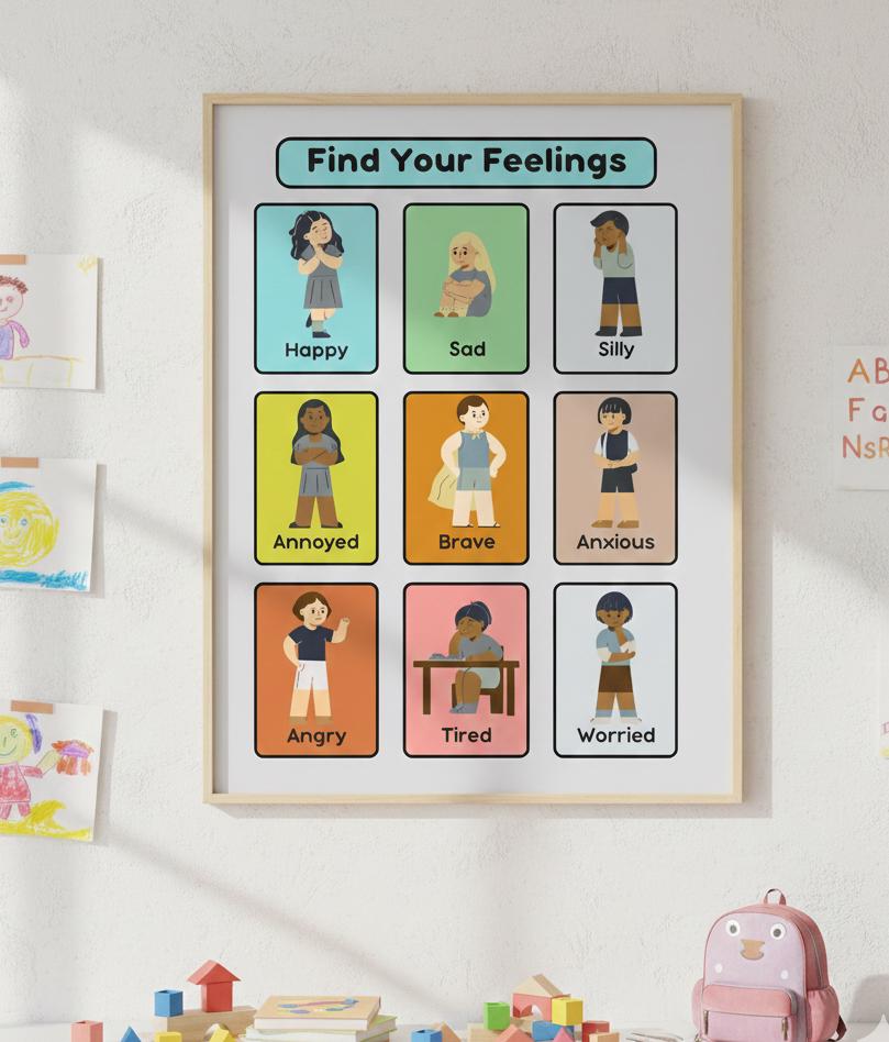 Find Your Feelings Rolled Poster | Emotions Chart for Kids, Classroom Wall | Poster That Helps Kids Name And Notice Their Emotions
