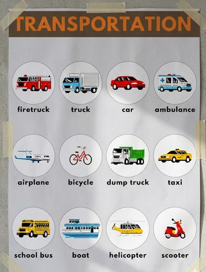Transportation Vehicles Poster rolled poster | kids nursery classroom wall art | Transportation Poster