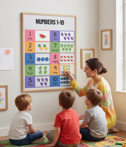 Numbers 1-10 Educational Poster Rolled Posters | Counting Chart for Kids | Numbers 1 to 10 With Colorful Fruit Illustrations Poster