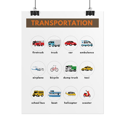 Transportation Vehicles Poster rolled poster | kids nursery classroom wall art | Transportation Poster