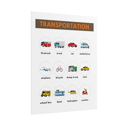Transportation Vehicles Poster rolled poster | kids nursery classroom wall art | Transportation Poster