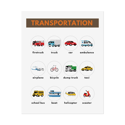 Transportation Vehicles Poster rolled poster | kids nursery classroom wall art | Transportation Poster
