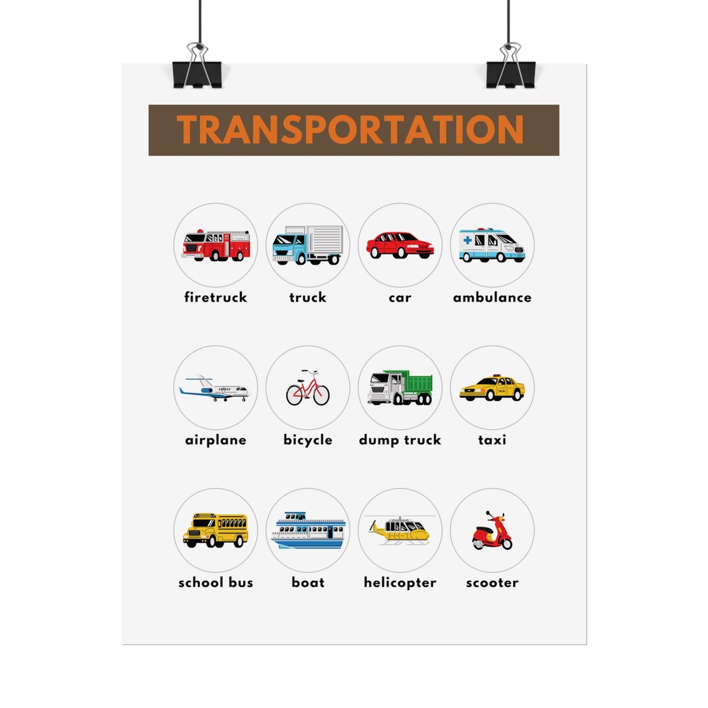 Transportation Vehicles Poster rolled poster | kids nursery classroom wall art | Transportation Poster