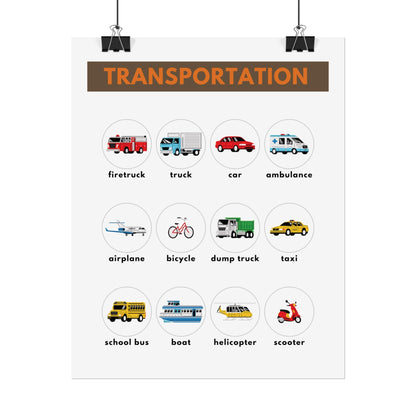 Transportation Vehicles Poster rolled poster | kids nursery classroom wall art | Transportation Poster