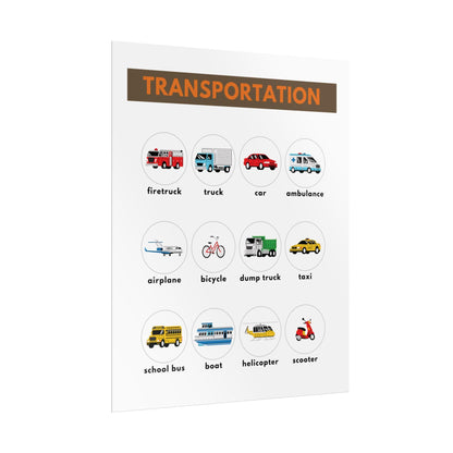 Transportation Vehicles Poster rolled poster | kids nursery classroom wall art | Transportation Poster