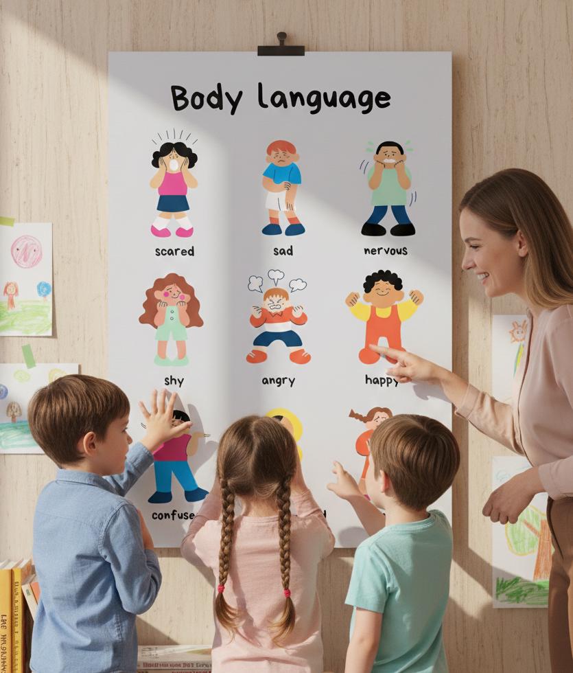 Body Language emotions chart Rolled Poster | kids classroom visual | Rolled Poster Brings Playful Anatomy of Emotion