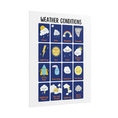 Weather Conditions poster | Rolled Poster, Cute Weather Icons, Nursery Wall Art | Poster Features Playful, Hand-Drawn Weather Icons