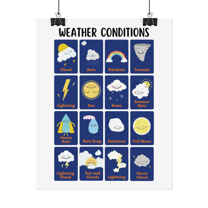 Weather Conditions poster | Rolled Poster, Cute Weather Icons, Nursery Wall Art | Poster Features Playful, Hand-Drawn Weather Icons