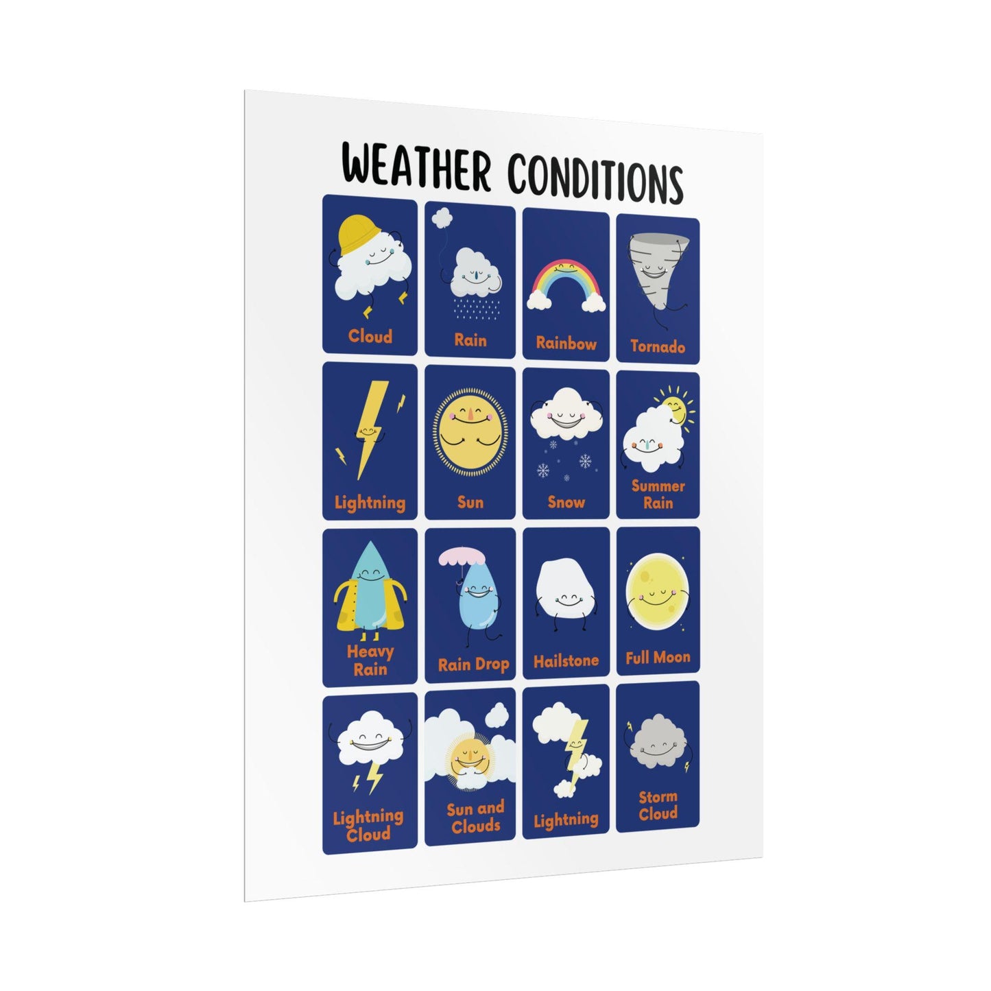 Weather Conditions poster | Rolled Poster, Cute Weather Icons, Nursery Wall Art | Poster Features Playful, Hand-Drawn Weather Icons
