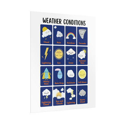 Weather Conditions poster | Rolled Poster, Cute Weather Icons, Nursery Wall Art | Poster Features Playful, Hand-Drawn Weather Icons