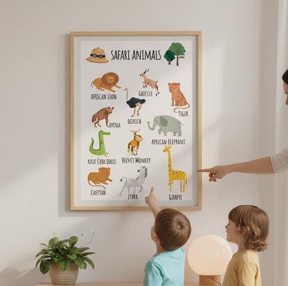 Safari Animals Rolled Poster | Nursery Animal Wall Art | Rolled Posters Featuring Charming Safari Animals
