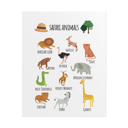 Safari Animals Rolled Poster | Nursery Animal Wall Art | Rolled Posters Featuring Charming Safari Animals