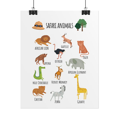 Safari Animals Rolled Poster | Nursery Animal Wall Art | Rolled Posters Featuring Charming Safari Animals