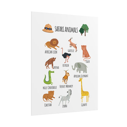 Safari Animals Rolled Poster | Nursery Animal Wall Art | Rolled Posters Featuring Charming Safari Animals