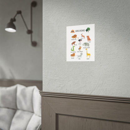 Safari Animals Rolled Poster | Nursery Animal Wall Art | Rolled Posters Featuring Charming Safari Animals
