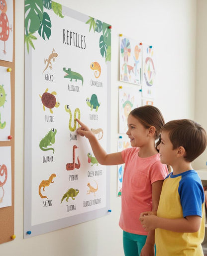 Reptiles Illustration Rolled Poster | Lizard Gecko Snake Turtle Tortoise Chart | Rolled Art That Celebrate Reptiles In Clean, Modern Layout