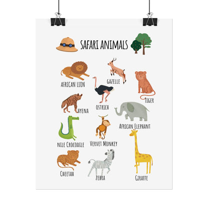 Safari Animals Rolled Poster | Nursery Animal Wall Art | Rolled Posters Featuring Charming Safari Animals