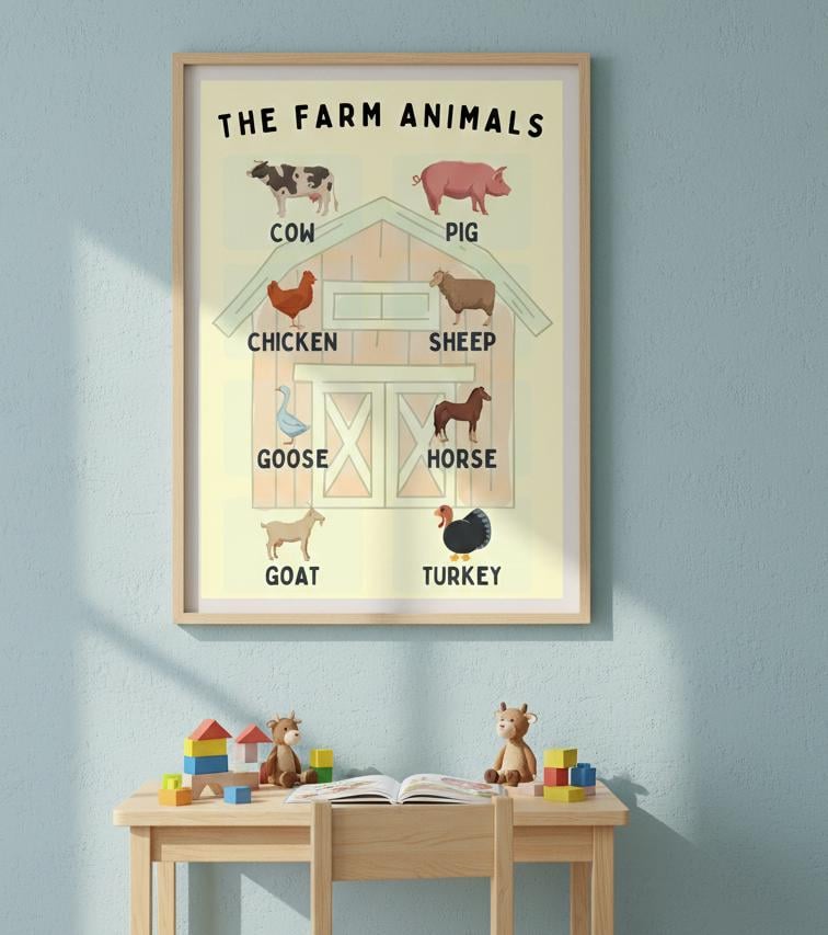 Farm Animals Educational Poster Rolled Posters | Educational Touch To A Childs Room Or Classroom With This Rolled Poster