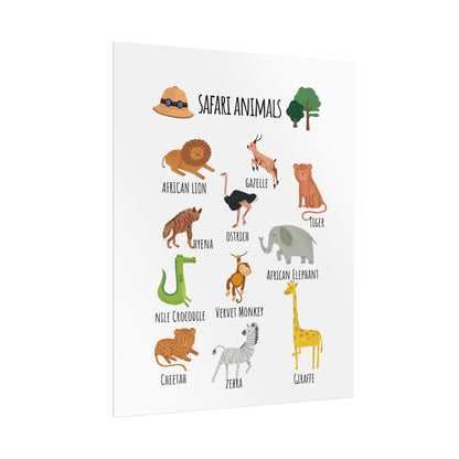 Safari Animals Rolled Poster | Nursery Animal Wall Art | Rolled Posters Featuring Charming Safari Animals