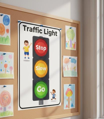 Traffic Light Rolled Posters | Stop Slow Go Classroom Poster | Posters That Teach Traffic Light Rules With A Cheerful, kid-Friendly Design