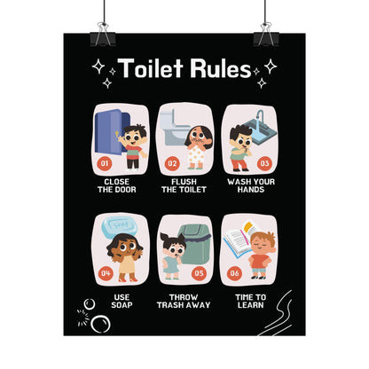 Toilet Rules Rolled Poster | Kids Bathroom Illustrated Chart | Posters Designed To Teach And Remind kids About Bathroom Habits