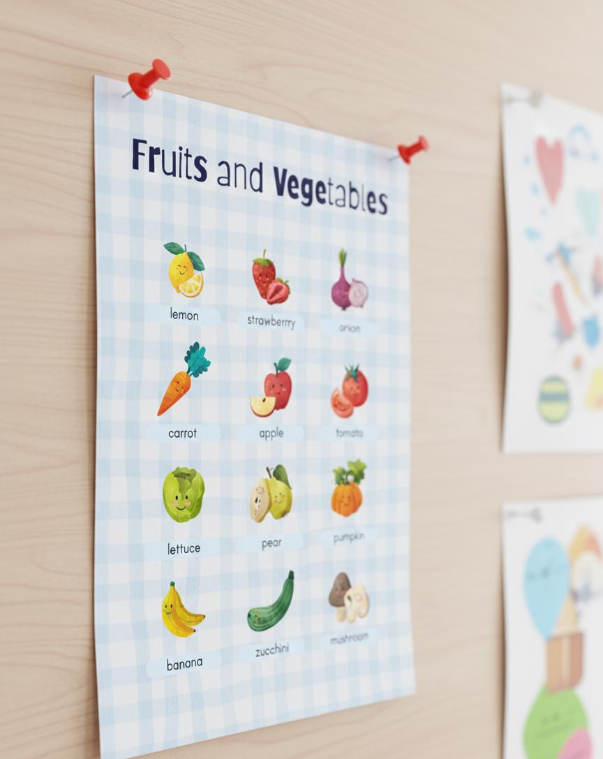 Fruits and Vegetables educational poster Rolled Posters | Kids kitchen wall art | Bright, Charming Rolled Posters