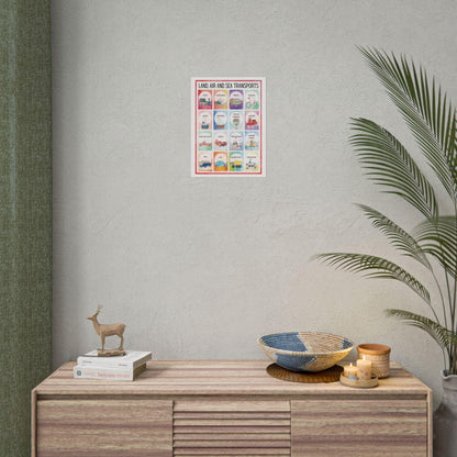 Land Air and Sea Transports Rolled Poster | Kids Transportation Wall,Nursery Art | Watercolor Illustrations of Land, Air, and Sea Transports