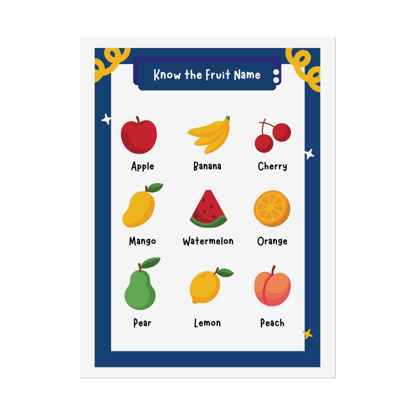 Fruit Name Chart Rolled Poster | Educational Fruit Poster | Educational Posters - To Help Young Learners Recognize Common Fruits By Name