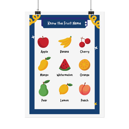 Fruit Name Chart Rolled Poster | Educational Fruit Poster | Educational Posters - To Help Young Learners Recognize Common Fruits By Name
