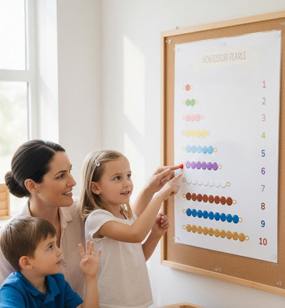 Montessori Counting Pearls Rolled Posters | Educational Number Chart 1-10 | Educational Poster That Brings The Montessori Pearl Bead Concept