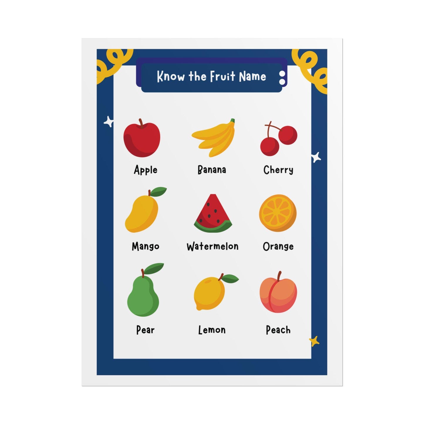 Fruit Name Chart Rolled Poster | Educational Fruit Poster | Educational Posters - To Help Young Learners Recognize Common Fruits By Name