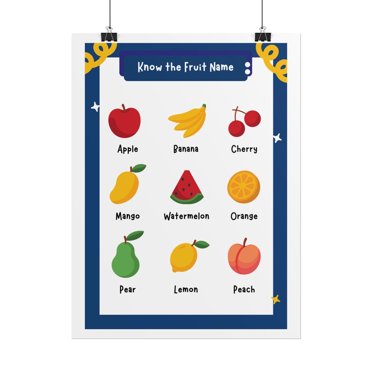 Fruit Name Chart Rolled Poster | Educational Fruit Poster | Educational Posters - To Help Young Learners Recognize Common Fruits By Name