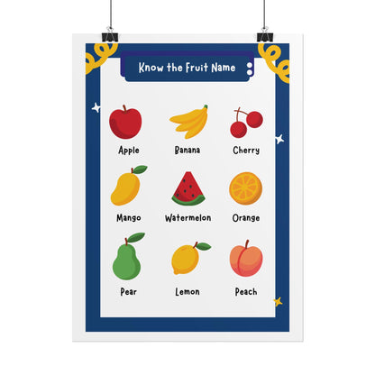 Fruit Name Chart Rolled Poster | Educational Fruit Poster | Educational Posters - To Help Young Learners Recognize Common Fruits By Name