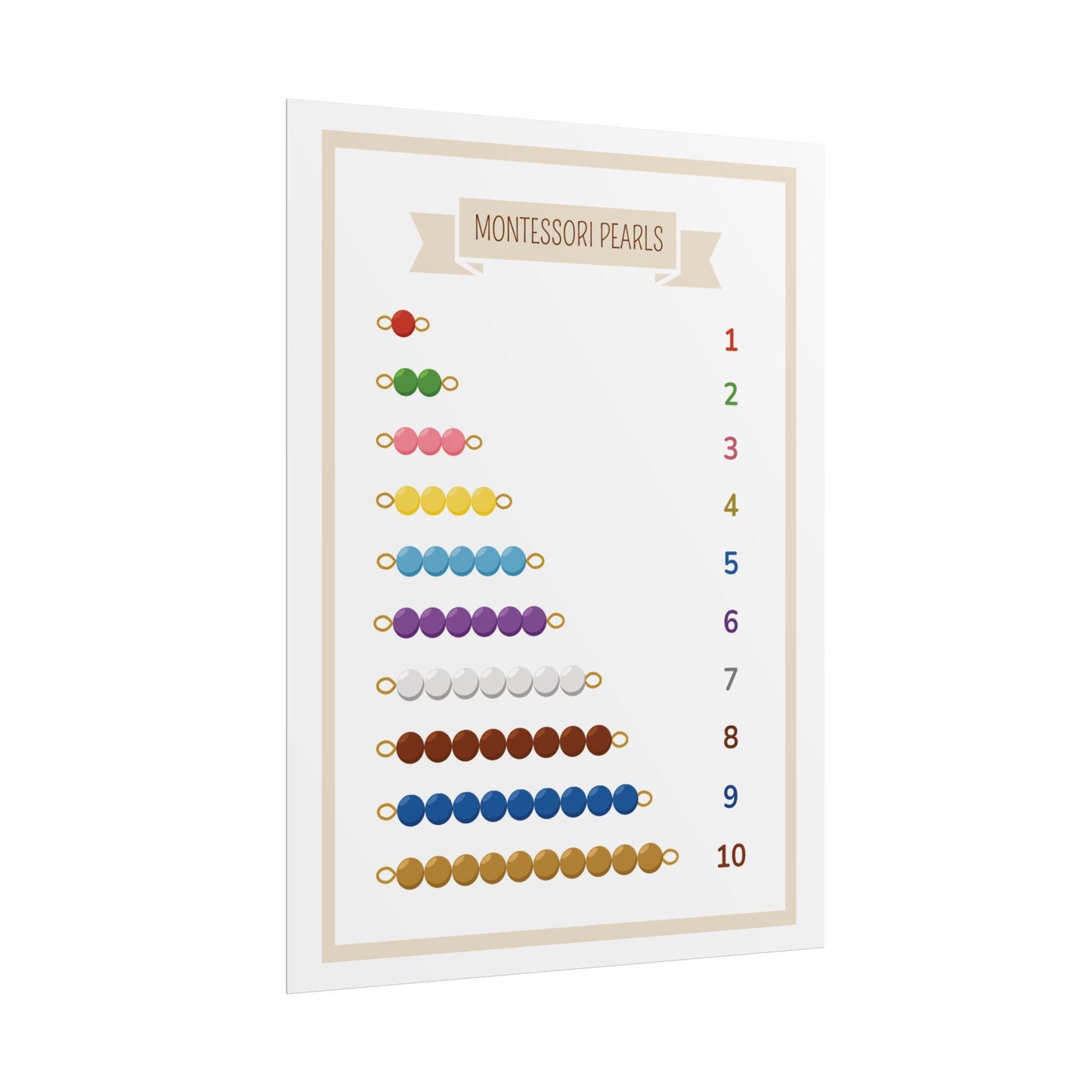 Montessori Counting Pearls Rolled Posters | Educational Number Chart 1-10 | Educational Poster That Brings The Montessori Pearl Bead Concept