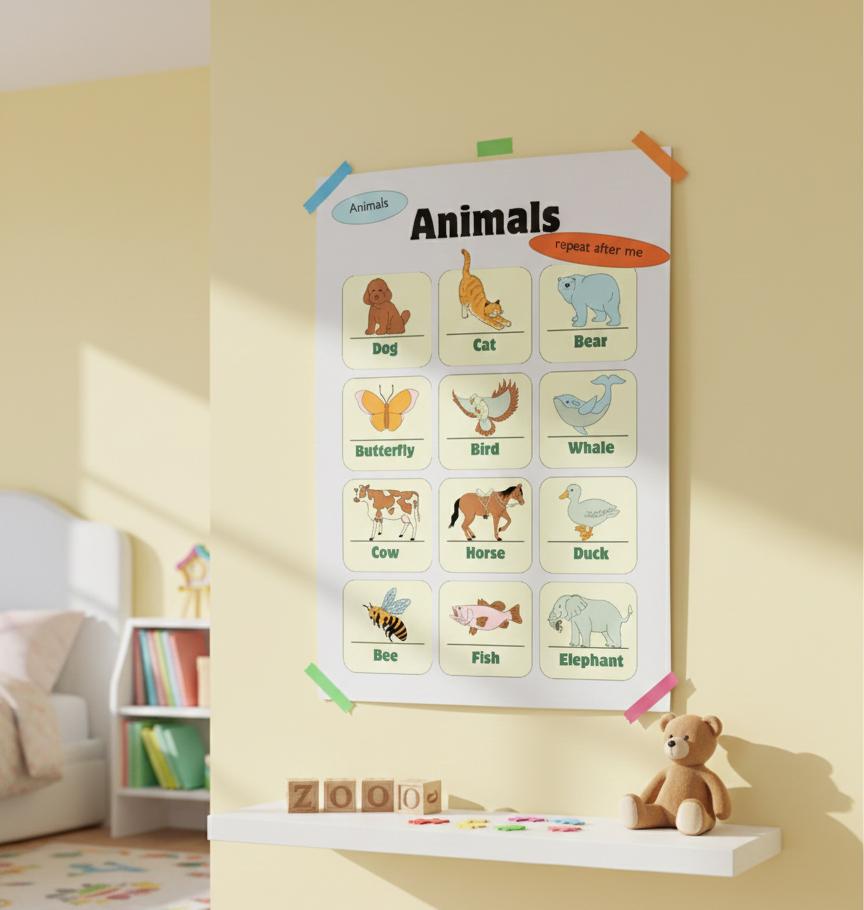Animals Chart Rolled Posters | Educational Nursery Wall Art | A Rolled Poster That Brings A Educational Touch To A Child Room , Homeschool
