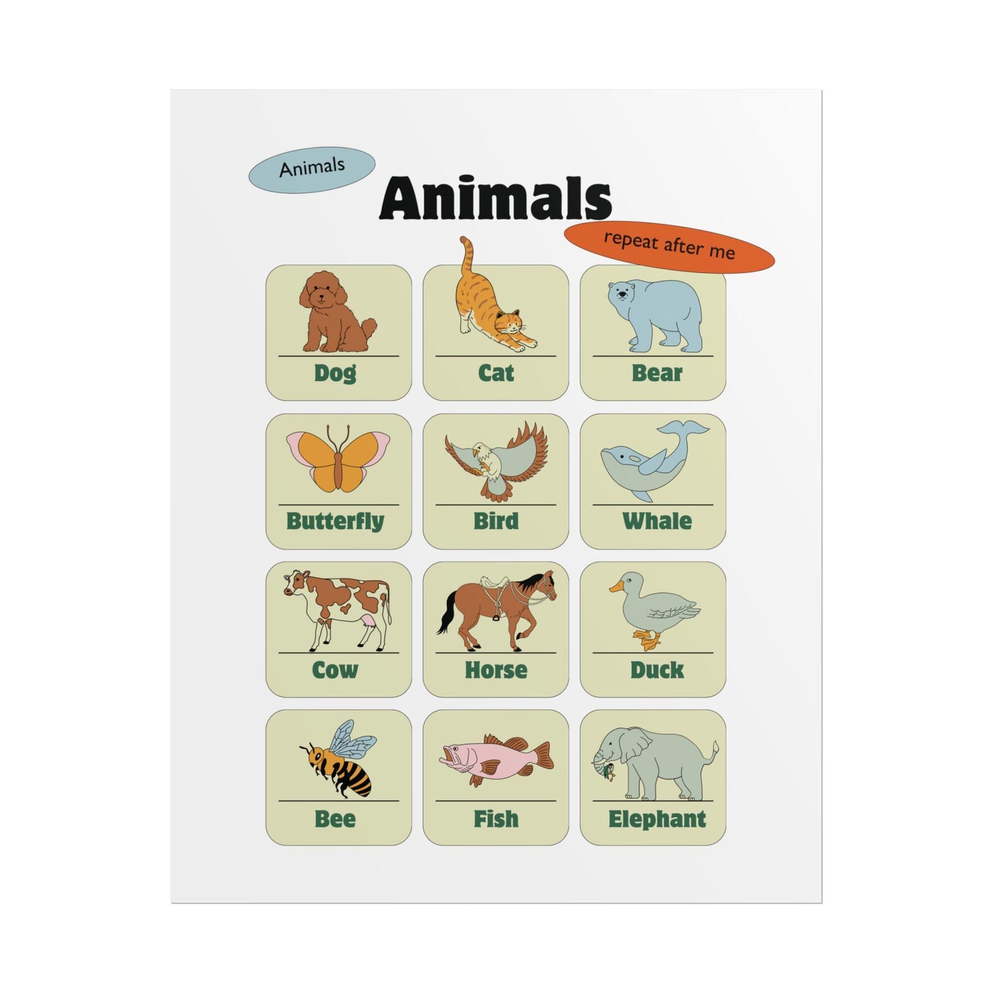 Animals Chart Rolled Posters | Educational Nursery Wall Art | A Rolled Poster That Brings A Educational Touch To A Child Room , Homeschool