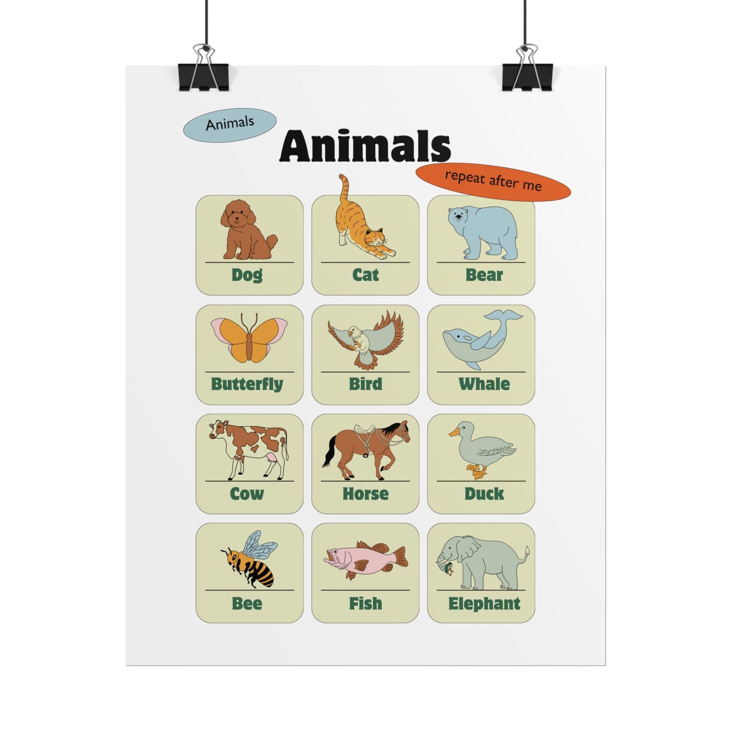Animals Chart Rolled Posters | Educational Nursery Wall Art | A Rolled Poster That Brings A Educational Touch To A Child Room , Homeschool