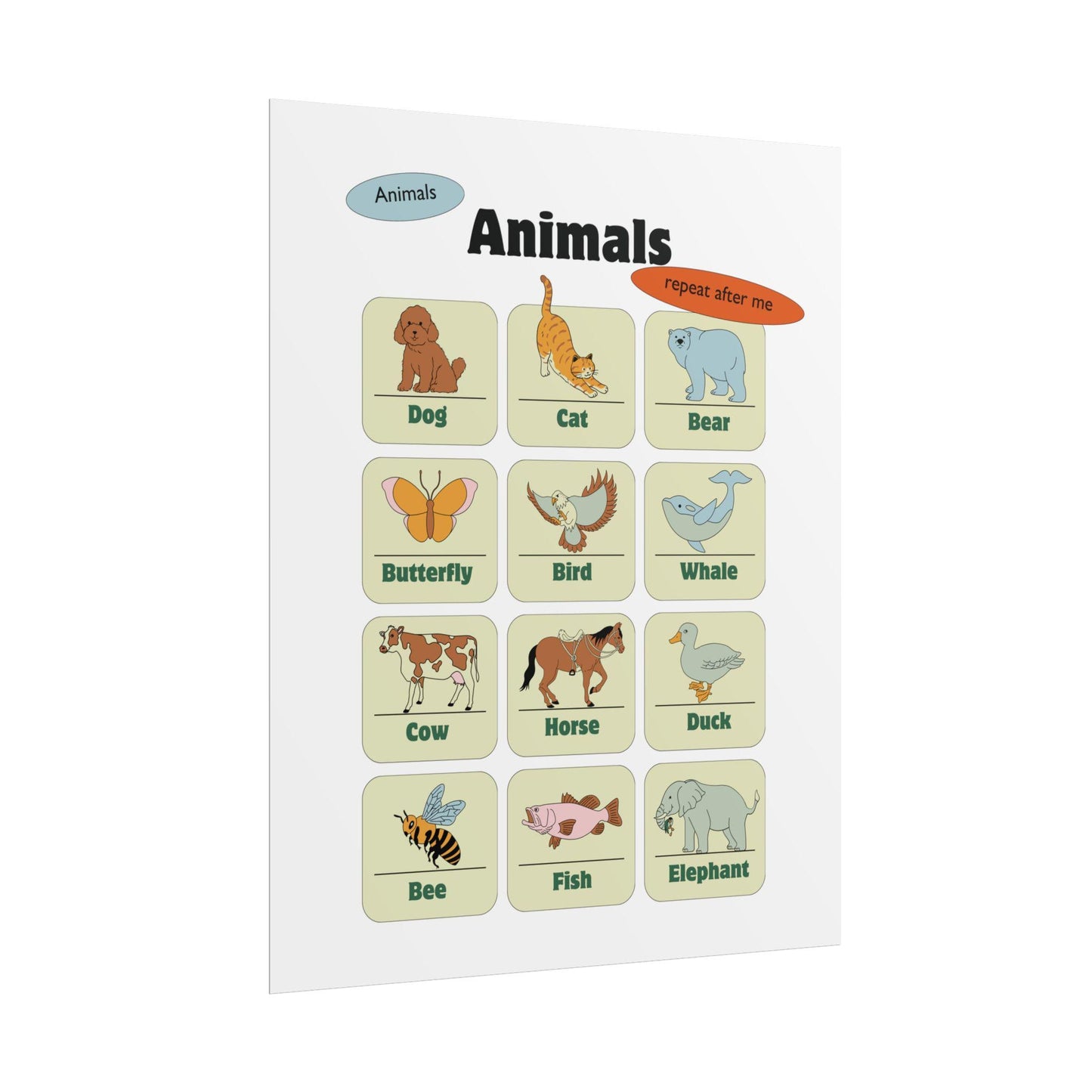 Animals Chart Rolled Posters | Educational Nursery Wall Art | A Rolled Poster That Brings A Educational Touch To A Child Room , Homeschool