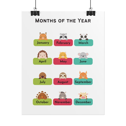 Months of the Year Animal Chart poster | Rolled Posters | Rolled Poster That Charts The Months of The Year