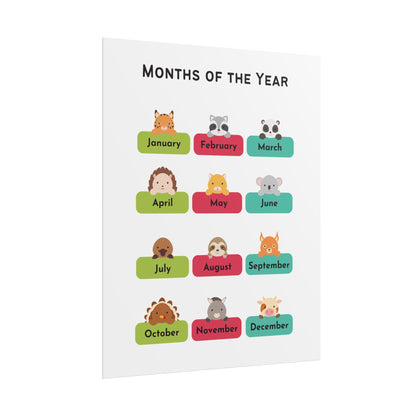 Months of the Year Animal Chart poster | Rolled Posters | Rolled Poster That Charts The Months of The Year