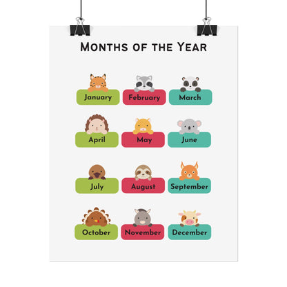 Months of the Year Animal Chart poster | Rolled Posters | Rolled Poster That Charts The Months of The Year